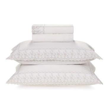 Imagem de Jogo de Cama Casal 200 Fios Bordado Antônia Branco/Prata Karsten, U