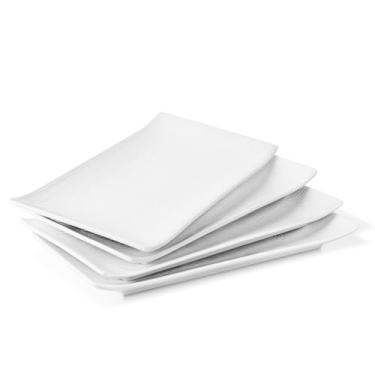 Imagem de Flexzion Travessas brancas – Pacote com 4 pratos retangulares – Conjunto de pratos retangulares de 25 cm de comprimento para servir aperitivo, carne, pão, sobremesa – pode ir ao micro-ondas, forno e lava-louças