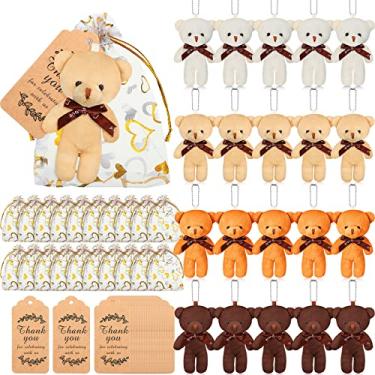 Imagem de Libima 60 Pcs Mini Bear Baby Shower Decorations Bear Baby Shower Favors Bear Party Supplies Souvenirs 4.7" Tiny Soft Stuffed Plush Bears Bulk with Thank You Tag and Heart Organza Bag (Brown Series)