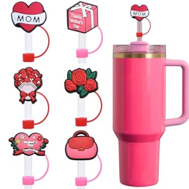 Imagem de Stanley Capa de palha, tampa de palha do Dia das Mães para copo Stanley, 6 peças 10 mm silicone vermelho rosa Stanley topo de palha, tampa de palha Mom Stanley para acessórios de copo Stanley de 1,134