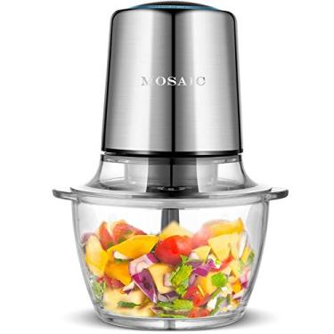 Imagem de Processador elétrico de alimentos, cortador de alimentos com descascador de alho e lâminas de revestimento de titânio, tigela de vidro de 5 xícaras para vegetais salada de frutas cebola