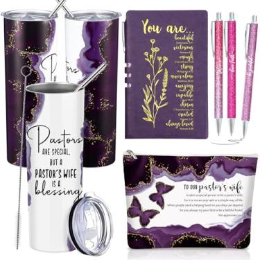 Imagem de Watersay 6 peças, presentes de agradecimento da esposa do pastor, 590 ml, copo de mármore, bolsa de maquiagem cristã, canetas esferográficas de diário A6, presentes de agradecimento religiosos