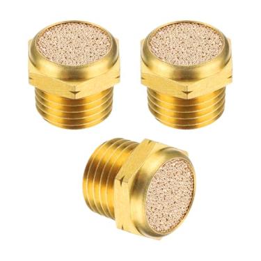 Imagem de PATIKIL Silenciador de escape pneumático de latão G 1/4, pacote com 3 unidades de compressor de ar de bronze sinterizado silenciador válvula solenoide de ar plano silenciador para equipamentos