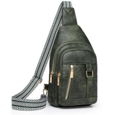 Imagem de GUIFIER Mochila tiracolo pequena, bolsa tiracolo de couro PU, bolsa de ombro para o dia a dia, pochete com alça removível para homens e mulheres, viagens, caminhadas, compras (verde escuro), Verde