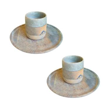 Imagem de Kit 2 Copos Pedra Sabão C/Pires P/Café da Manhã Tarde Artesanato
