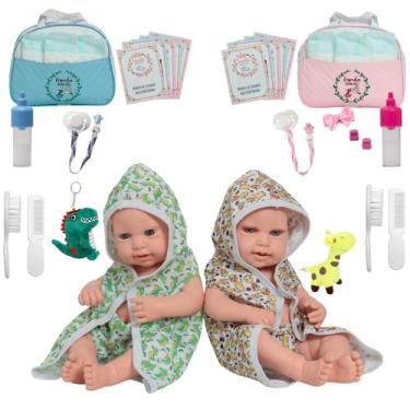 Imagem de Boneca Reborn Gêmeos Casal 100% Vinil Pode Banho + Itens - Cegonha Reb