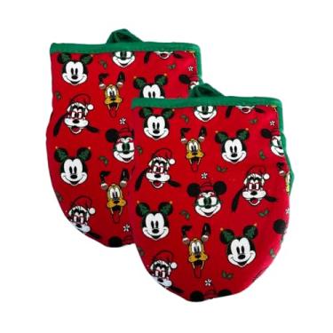 Imagem de Mickey Happy Ho Ho Holiday, mini luvas de forno de cozinha com tema natalino, 2 unidades de luvas de forno resistentes ao calor com isolamento ideal para manusear utensílios de cozinha quentes -