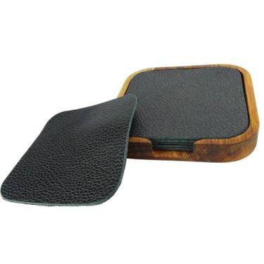 Imagem de Descanso de Copo Porta Copo em couro com suporte em Madeira - Carmisin