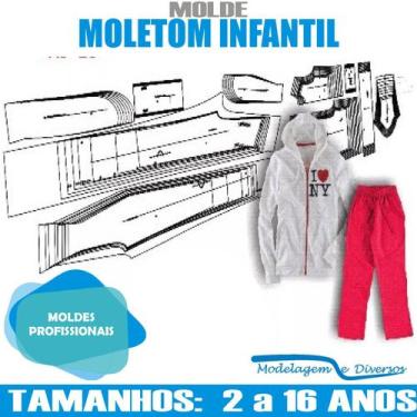 Imagem de Molde Moletom Infantil, Modelagem&Diversos, Tamanhos 2 A 16 anos