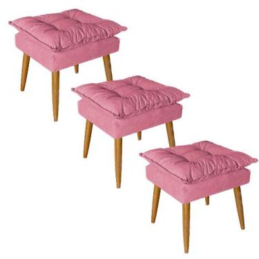 Imagem de Kit 03 Puff Puf Banqueta Opala Para Quarto Sala Recepção Suede Rose - 