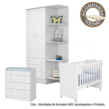 Imagem de Quarto de Bebê Berço c/Rod Colchão Nana Guarda Roupa Cômoda Doce Sonho