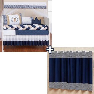 Imagem de Kit berço com trança ursinho teddy com edredom e cortina estampada con
