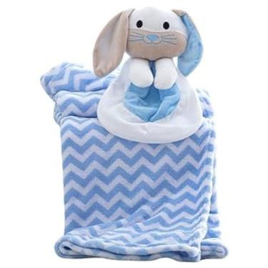 Imagem de Manta Bebê Naninha Pelúcia Microfibra Toque Macio - Corttex, Coelho Az