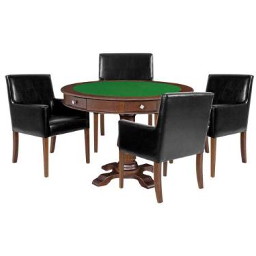 Imagem de Mesa de Jogos Carteado Victoria Redonda Tampo Reversível Imbuia com Ki