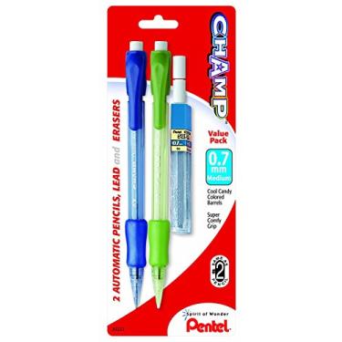 Imagem de Pentel Champ Lapiseira automática com grafite e 2 borrachas, 0,7 mm, Barris Sortidos, 2 pacotes (AL17LEBP2)