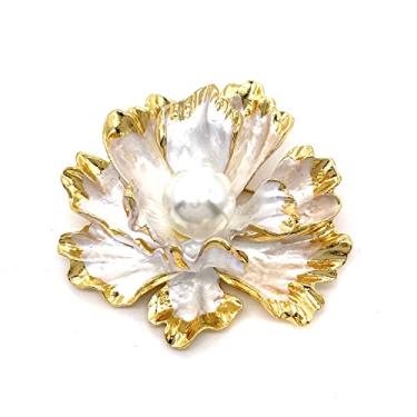Imagem de LAXPICOL Broche de flor elegante vintage com pérola para casamento, Metal, enemal
