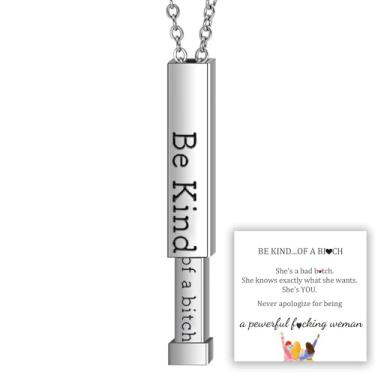 Imagem de Be Kind Of A Badass - Colar com mensagem oculta, gravação a laser, barra vertical, colar de aço inoxidável banhado a ouro 18 K ou prata, pulseira inspiradora, amizade, tubo motivacional, presente para
