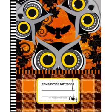 Imagem de Halloween Owl Composition Notebook Wide Ruled: 7.5 x 9.25 Blank Paper / 108 Pages/Stationery Gift for Note Taking - Writing - Doodles/Orange Black Spooky Bird Art on Plaid Pattern Theme Cover