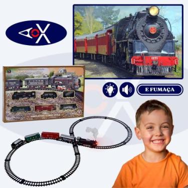 Imagem de Trem Locomotivo Com Luz Sons e Fumaça  Trilhos E Vagões Brinquedo Infa
