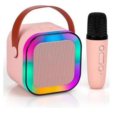 Imagem de Microfone portátil sem fio máquina de karaokê e efeitos de luz se expressam em qualquer lugar com este mini alto-falante de karaokê (rosa com 1 microfone)