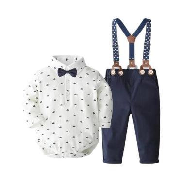 Imagem de Macacão de Algodão para Bebê Menino - Roupa Formal para 0 a 24 Meses, 