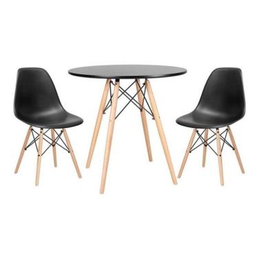 Imagem de Kit Mesa Jantar Eiffel 80Cm Preta + 2 Cadeiras Eames Eiffel