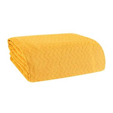 Imagem de Cobertor de cama BELIZZI Home 100% algodão, cobertor térmico respirável King Size, cobertor térmico Chevron macio 228,5 x 259,0 cm, cobertor de cama de algodão, perfeito para usar em qualquer cama para todas as estações, amarelo mostarda
