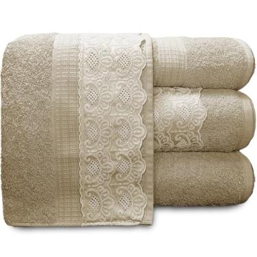 Imagem de Jogo de Banho Buettner Dakota Renda 4 Peças 100% Algodão Dupla Torção Presente Toalha Macia Grossa (Bege)