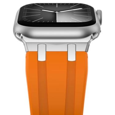 Imagem de NewWays Pulseira masculina de borracha de silicone líquido AP Wide Sport com adaptador de aço inoxidável para Apple Watch séries 8, 7, 6, 5 SE, ultra luxuosa de 49 mm, 45 mm, 44 mm e 42 mm