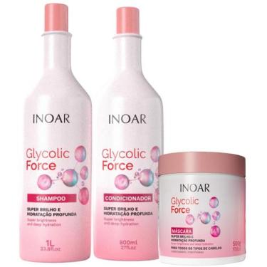 Imagem de Kit Inoar Glycolic Force Shampoo 1L + Condicionador 800ml + Máscara 50