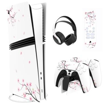 Imagem de PlayVital Conjunto completo de adesivos para console digital e disco ps5 Pro, acessórios de vinil para controle ps5, fone de ouvido, estação de carregamento e controle remoto de mídia, flor de