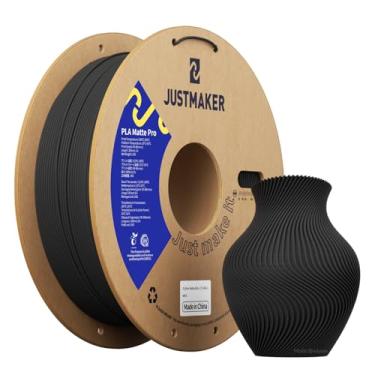 Imagem de JUSTMAKER Filamento de impressora 3D fosco PLA, carretel de papelão atualizado, impressão com a maioria das impressoras 3D, precisão dimensional +/-0,03 mm, 1,75 mm, 1 kg, preto