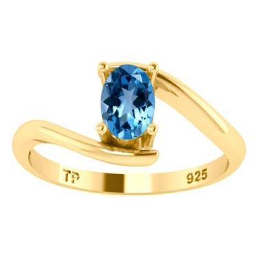 Imagem de Anel Miami Prata 925 Dourada Ouro 18k - Topázio Azul - Tudo Prata, 22