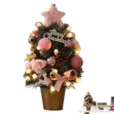 Imagem de Árvore de Natal artificial, árvore de Natal de 45,7 cm, enfeites de mesa para árvores de Natal, árvore de Natal artificial de mesa, decoração de árvore de Natal iluminada para quartos