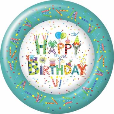 Imagem de Pratos de sobremesa de papel Boston International da Ideal Home Range, 8 unidades, 20 cm, Happy Day