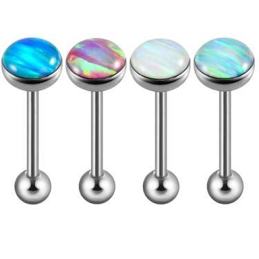 Imagem de Anéis de língua 14G Halteres hipoalergênicos de aço cirúrgico 16G joia corporal piercing oral com opala brilhante pedra preciosa para mulheres e homens, 6, Aço inoxidável, Sem Pedra Preciosa