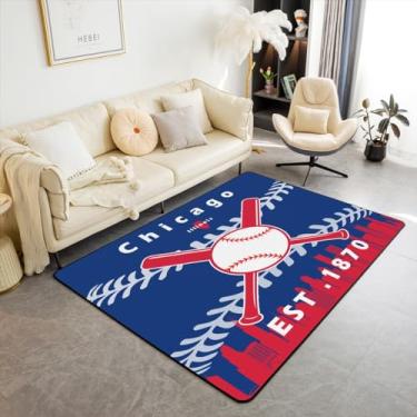 Imagem de Erosebridal Tapete de beisebol infantil 7 x 12 cm, para meninos para amantes de beisebol, cidade de beisebol, sala de estar, para presente, sem queda, conjunto de tapetes esportivos para cabeceira