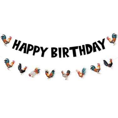Imagem de JOYMEMO Decorações de aniversário de galo, faixa de galo de feliz aniversário e faixa com tema de frango, material de festa com tema de quintal de fazenda de frango