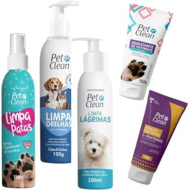 Imagem de Kit Cuidado Higiene Pet Limpa Patas Lágrimas Orelhas e Hidratante de Patas e Focinho Pet Clean