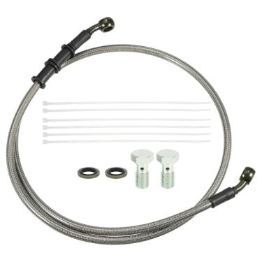 Imagem de uxcell 1 conjunto de mangueira de linha de embreagem ou freio hidráulico de motocicleta de 1,1 m 1,1 m universal para motocicleta, quadriciclo, scooter com parafusos