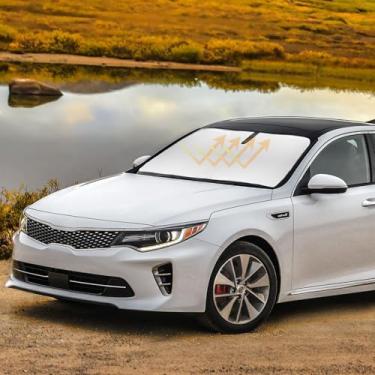 Imagem de Guarda-sol com ajuste personalizado para Optima Para-brisa Sombra solar para 2016-2020 Acessórios Kia Optima Protetor de janela frontal Protetor de viseira de sol Blocos dobráveis Raios UV Mantenha