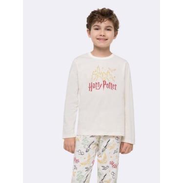 Imagem de Pijama Infantil Manga Longa Harry Potter Unissex com Estampa Metalizad