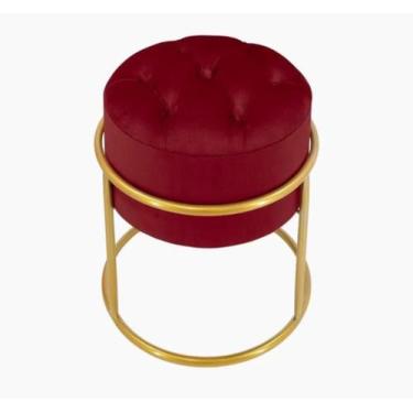 Imagem de Puff Banqueta Estofado Decorativo Base De Ferro Capitonê Suede Bordo E