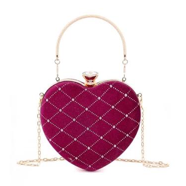 Imagem de Naimo Bolsa feminina de coração com strass para noite bolsa de mão para festa de casamento, coquetel, bolsa de corrente, Vermelho