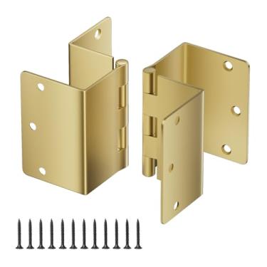 Imagem de Zeyuansen Dobradiças de porta giratórias ajustáveis de 8,5 cm com acabamento cromado acetinado e dourado – Estrutura de latão expansível para balanço eficiente em espaço – 2 dobradiças giratórias