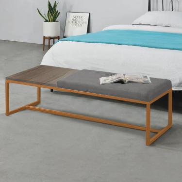 Imagem de Calçadeira Recamier Londres 160cm Industrial Bronze Suede Cinza Tampo Quadrado mdf Madeira - Ahz Móveis