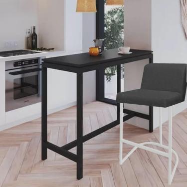 Imagem de Banqueta Com Encosto Noah Luxo Confort Bistrô Cozinha Ferro Branco Linho Grafite - Ahazzo Móveis