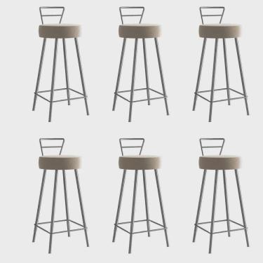 Imagem de Kit 06 Banqueta Alta Com Encosto Tina Eiffel Cozinha Bar Bistrô Ferro Cinza Suede Bege - Ahz Móveis