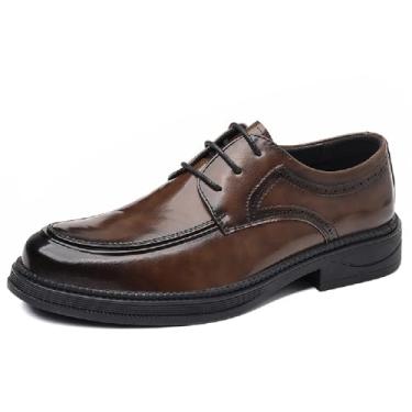 Imagem de Sapato social masculino casual de couro legítimo, sola macia, estilo britânico, gradiente, vintage, Oxford, Marrom, 39