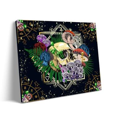 Imagem de Arte de parede colorida cogumelo crânio tela esqueleto preto e branco pôsteres engraçados céu estrelado arte imagens decoração de arte para sala de estar quarto paredes fácil de pendurar